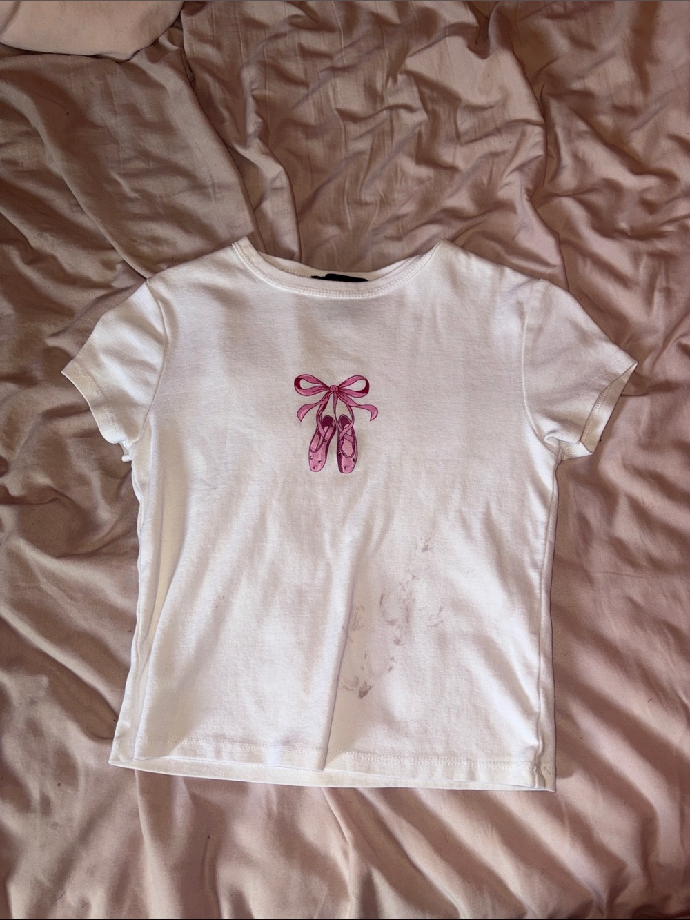 Streetwear Society White Tee with Pink Ballet Slippers Graphic